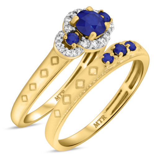 Photo of Azaleia 1 Carat T.W. Sapphire and Diamond Matching Bridal Ring Set 14K Yellow Gold [BR876Y-C000]