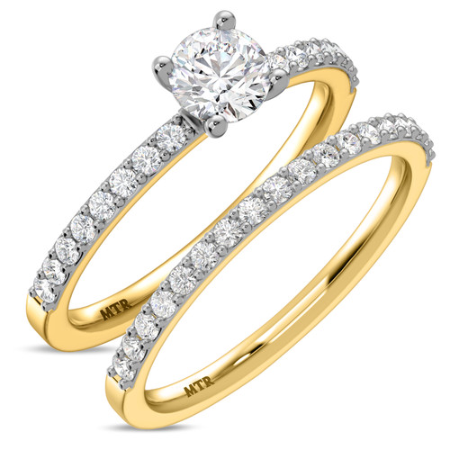 Photo of Keanu 1 ct tw. Lab Grown Diamond Round Solitaire Diamond Bridal Ring Set 10K Yellow Gold [BR1410Y-L045]
