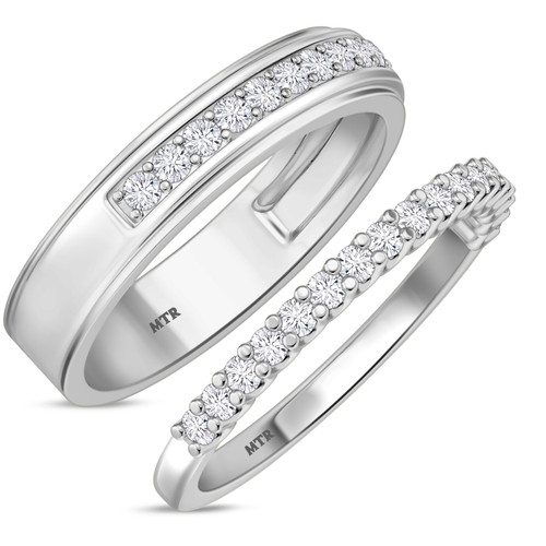 Photo of Prudence 1/2 ct tw. Lab Grown Diamond His and Hers Matching Wedding Band Set 10K White Gold [WB1406W]