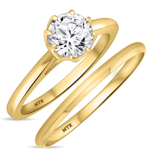 Photo of Allonia 1 ct tw. Lab Grown Diamond Round Solitaire Diamond Bridal Ring Set 10K Yellow Gold [BR1412Y-L095]