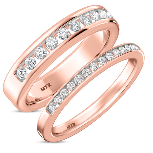 Photo of Samaria 1 1/10 ct tw. Lab Grown Diamond His and Hers Matching Wedding Band Set 14K Rose Gold [WB1409R]
