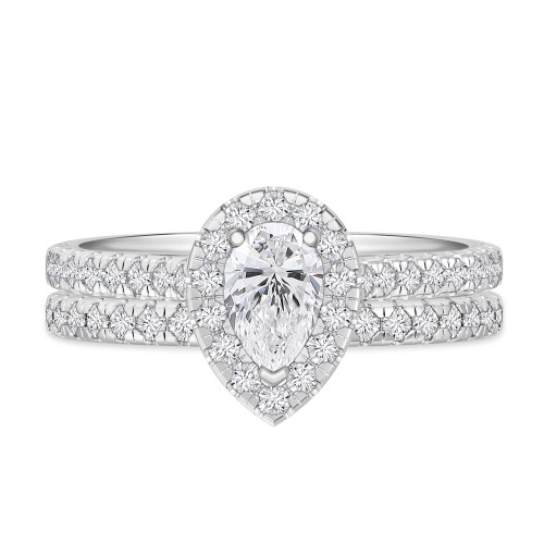 Photo of Adeola 1 1/10 ct tw. Lab Grown Diamond Pear Solitaire Diamond Bridal Ring Set 14K White Gold [BR1418W-C000]