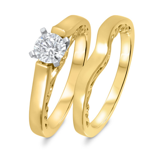 Photo of Aitamah 1/2 ct tw. Lab Grown Diamond Round Solitaire Diamond Bridal Ring Set 14K Yellow Gold [BR1700Y-L045]