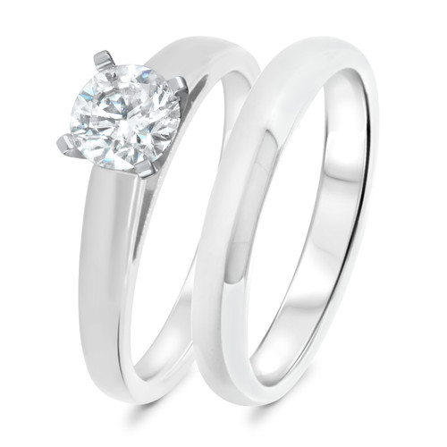 Photo of Jandi 1 ct tw. Lab Grown Diamond Round Solitaire Diamond Bridal Ring Set 10K White Gold [BR1702W-L095]