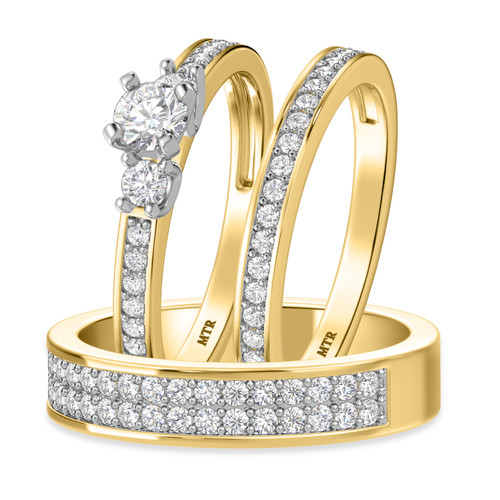 Photo of Marline 1 1/3 ct tw. Lab Round Solitaire Diamond Matching Trio Ring Set 10K Yellow Gold [BT1404Y-C000]