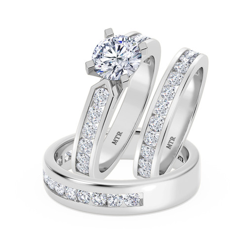 Photo of Lesha 2 7/8 ct tw. Lab Round Solitaire Diamond Matching Trio Ring Set 10K White Gold [BT1416W-L095]