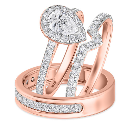 Photo of Adeola 1 5/8 ct tw. Lab Pear Solitaire Diamond Matching Trio Ring Set 14K Rose Gold [BT1418R-C000]