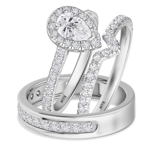 Photo of Adeola 1 5/8 ct tw. Lab Pear Solitaire Diamond Matching Trio Ring Set 14K White Gold [BT1418W-C000]