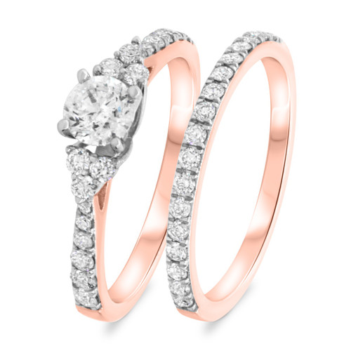 Photo of Dothan 1 ct tw. Lab Grown Diamond Round Solitaire Diamond Bridal Ring Set 10K Rose Gold [BR1414R-C000]
