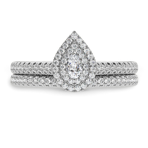 Photo of Kemina  1 ct tw. Lab Grown Pear Solitaire Diamond Bridal Ring Set 14K White Gold [BR5884W-C000]