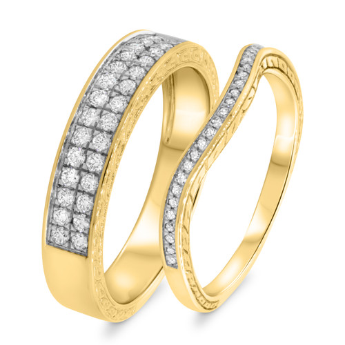 Photo of Daniel 2/3 ct tw. Diamond His and Hers Matching Wedding Band Set 14K Yellow Gold [WB855Y]