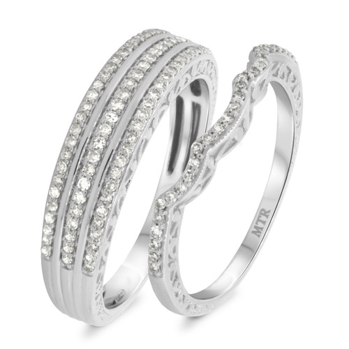 Photo of Andromeda 1/2 ct tw. Diamond His and Hers Matching Wedding Band Set 10K White Gold [WB862W]