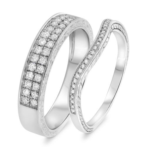 Photo of Daniel 2/3 ct tw. Diamond His and Hers Matching Wedding Band Set 14K White Gold [WB855W]