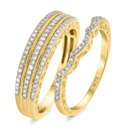 Photo of Andromeda 1/2 ct tw. Diamond His and Hers Matching Wedding Band Set 10K Yellow Gold [WB862Y]