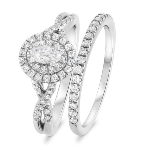 Photo of Tanner 3/4  ct tw. Lab Grown Round Solitaire Diamond Bridal Ring Set 14K White Gold [BR1630W-C000]
