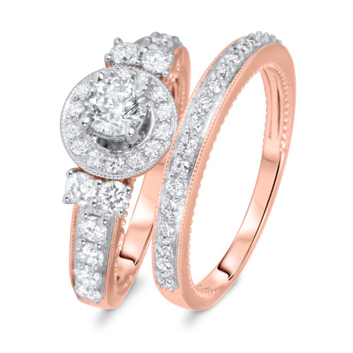 Photo of Colt 1 1/2  ct tw. Lab Grown Round Solitaire Diamond Bridal Ring Set 14K Rose Gold [BR1628R-C000]