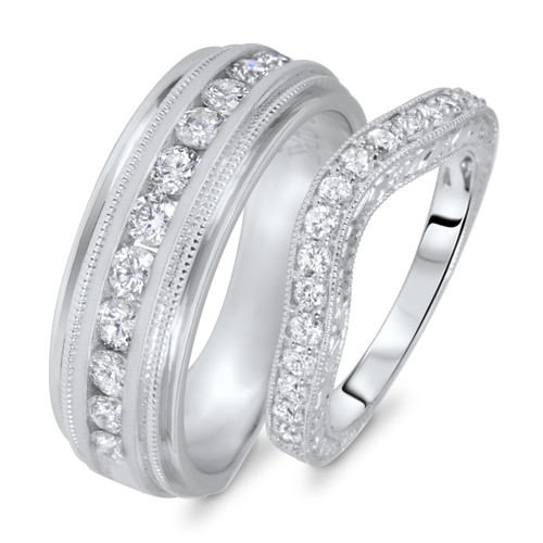 Photo of Everett 1 ct tw. Lab Grown Diamond His and Hers Matching Wedding Band Set 14K White Gold [WB1627W]