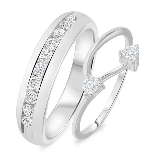 Photo of Lanie 3/8 ct tw. Lab Grown Diamond His and Hers Matching Wedding Band Set 14K White Gold [WB1625W]