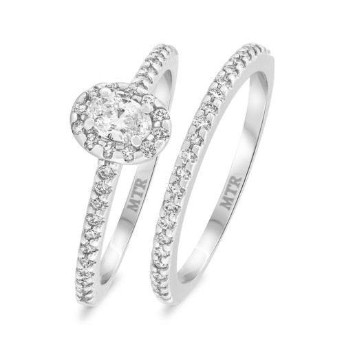 Photo of Breanna 3/4   ct tw. Lab Grown Oval Solitaire Diamond Bridal Ring Set 10K White Gold [BR1428W-C000]