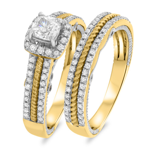 Photo of Rook 1 1/10  ct tw. Lab Grown Princess Solitaire Bridal Set 14K Yellow Gold [BR1435Y-K045]