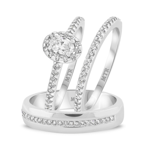 Photo of Breanna  7/8  ct tw. Lab Grown Oval Solitaire Diamond Matching Trio Ring Set 10K White Gold [BT1428W-C000]