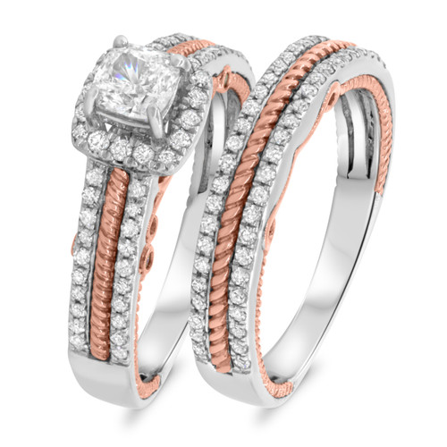 Photo of Rook 1 1/10  ct tw. Lab Grown Princess Solitaire Diamond Bridal Ring Set 14K White Gold [BR1435W-K045]
