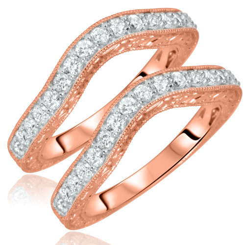 Photo of Everett 1 1/10 ct tw. Lab Grown Diamond Same Sex Ladies Band Set 10K Rose Gold [WL1627R]