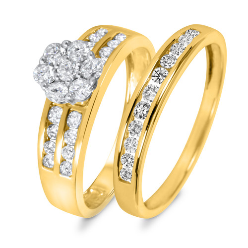 Photo of Encienda 7/8 ct tw. Round Diamond Bridal Ring Set 10K Yellow Gold [BR500Y-C000]