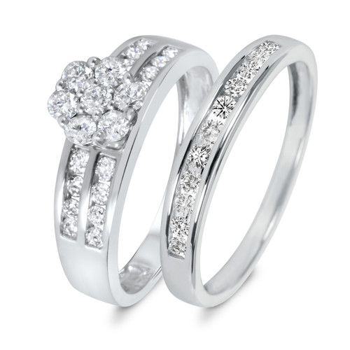 Photo of Encienda 7/8 CT. T.W. Diamond Round Cluster Bridal Set 14K White Gold [BR500W-C000]