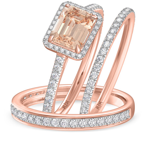 Photo of Madden 3 1/3 ct tw. Emerald Solitaire Diamond Matching Trio Ring Set 14K Rose Gold [BT5049R-C000]