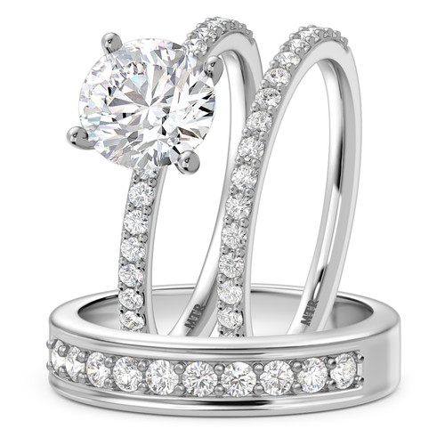 Photo of Keanu 3 ct tw. Lab Grown Round Solitaire Trio Set 14K White Gold [BT1410W-L195]
