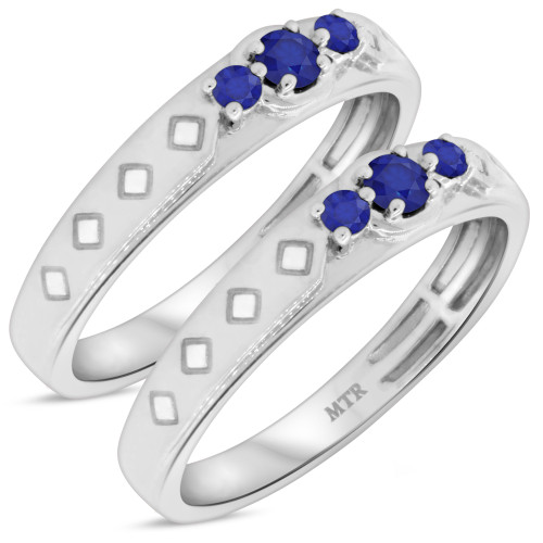 Photo of Azaleia 1/2 Carat T.W. Sapphire and Diamond Matching Wedding Band Set 10K White Gold [WM876W]