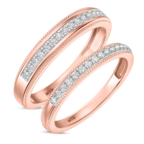 Photo of Clover 1/3 ct tw. Lab Grown Diamond His and Hers Matching Wedding Band Set 14K Rose Gold [WB1635R]