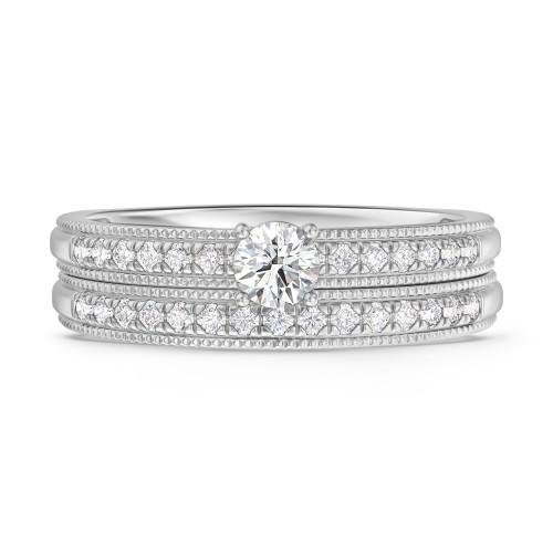 Photo of Clover 1/2 ct tw. Lab Grown Round Solitaire Diamond Bridal Ring Set 10K White Gold [BR1635W-C000]