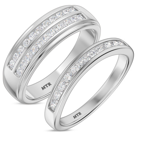 Photo of Clari 7/8 ct tw. Lab Grown Diamond Wedding Band Set 14K White Gold [WB1658W]