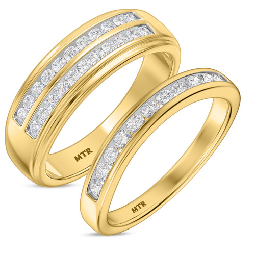 Photo of Clari 7/8 ct tw. Lab Grown Diamond Wedding Band Set 10K Yellow Gold [WB1658Y]