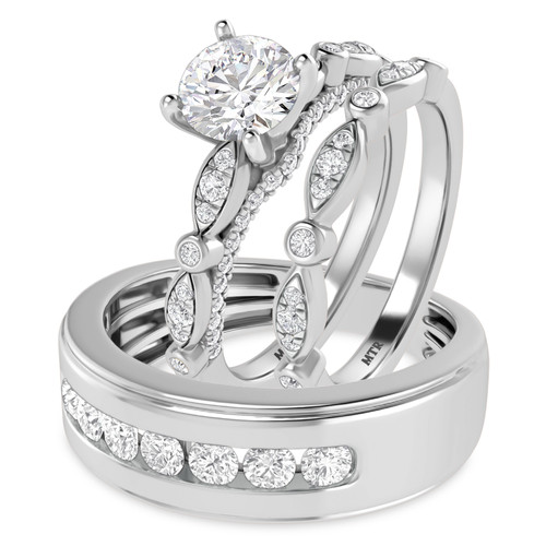 Photo of Effie 2 ct tw. Lab Grown Round Solitaire Diamond Matching Trio Ring Set 10K White Gold [BT1662W-L095]