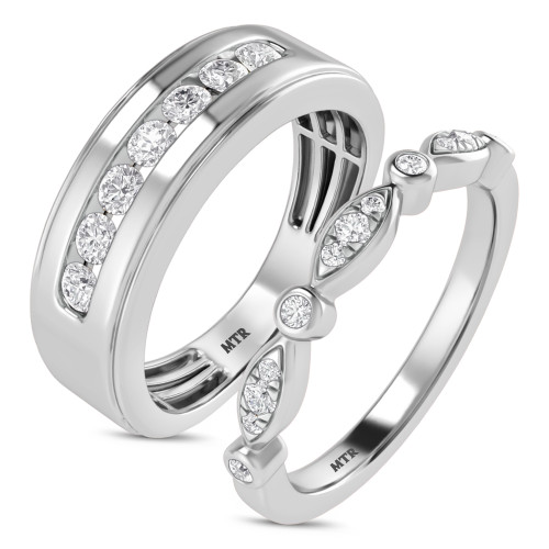 Photo of Effie 2/3 ct tw. Lab Grown Diamond His and Hers Matching Wedding Band Set 10K White Gold [WB1662W]