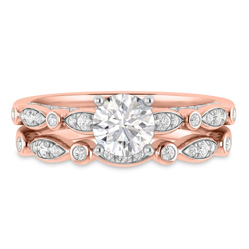 Photo of Effie 1 1/2 ct tw. Lab Grown Round Solitaire Diamond Bridal Ring Set 10K Rose Gold [BR1662R-L095]