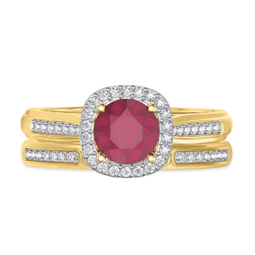 Photo of Delphine 1 3/8 Carat T.W. Diamond,Ruby and Diamond Matching Bridal Ring Set 14K Yellow Gold [BR2080Y-C000]