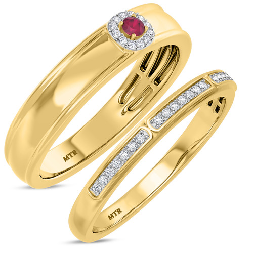 Photo of Delphine 1/3 Carat T.W. Ruby and 1/7 Carat T.W. Diamond Matching Wedding Band Set 14K Yellow Gold [WB2080Y]
