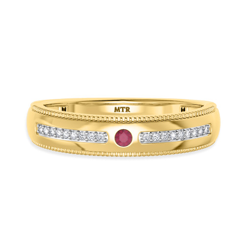 Photo of Kantuta 1/7 Carat T.W. Ruby and Diamond Mens Wedding Band  14K Yellow Gold [BT2087YM]