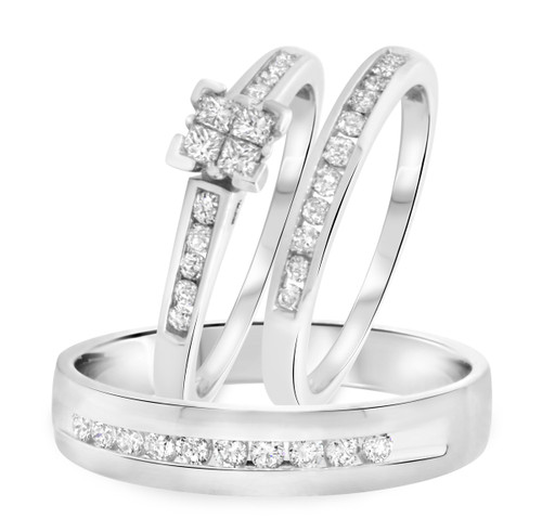 Photo of Norah 7/8 ct tw. Princess Diamond Matching Trio Ring Set 14K White Gold [BT589W-C000]