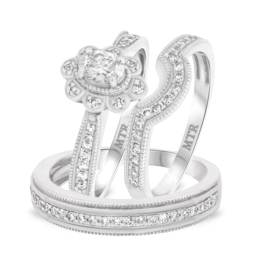 Photo of Lyla 7/8 ct tw. Oval Solitaire Diamond Matching Trio Ring Set 10K White Gold [BT212W-C000]