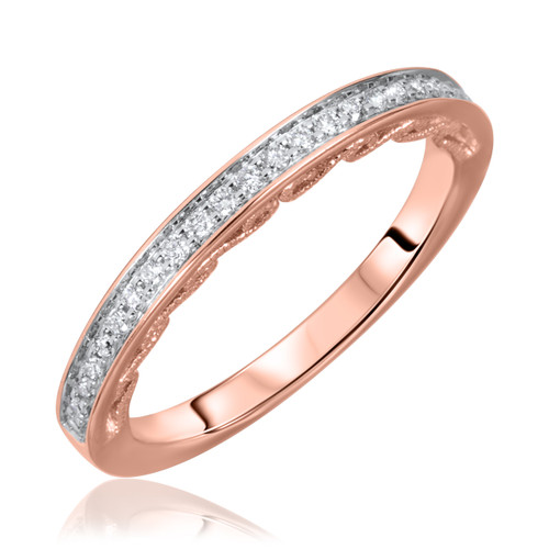 Photo of Embrace 1 1/2 ct tw. Round Solitaire Diamond Matching Trio Ring Set 14K Rose Gold [BT564RL]