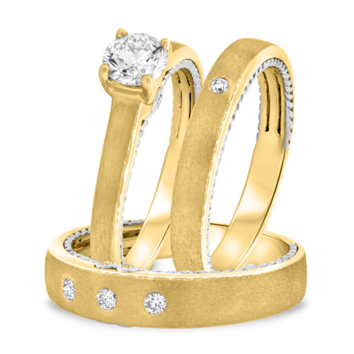 Photo of Eternally 3/4 ct tw. Round Solitaire Diamond Matching Trio Ring Set 14K Yellow Gold [BT460Y-C000]