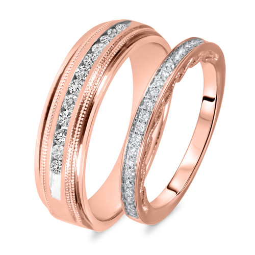 Photo of Embrace 3/8 ct tw. Diamond His and Hers Matching Wedding Band Set 14K Rose Gold [WB564R]