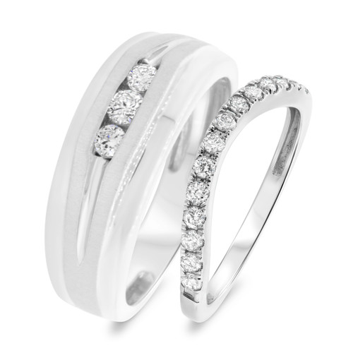 Photo of Aimee 5/8 ct tw. Diamond His and Hers Matching Wedding Band Set 10K White Gold [WB402W]