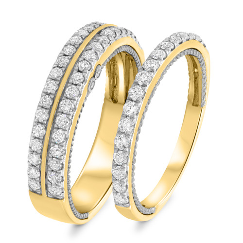 Photo of Lace 1/3 ct tw. Diamond His and Hers Matching Wedding Band Set 14K Yellow Gold [WB451Y]