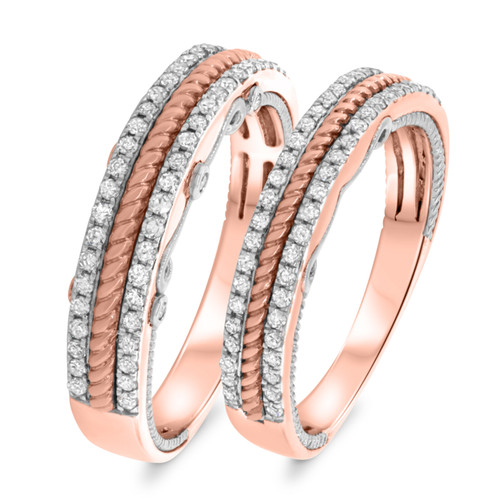Photo of Beloved 2/3 ct tw. Diamond His and Hers Matching Wedding Band Set 10K Rose Gold [WB453R]